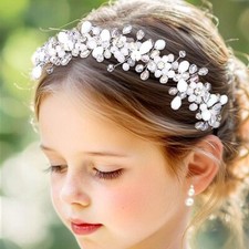 First Communion Headpiece White Flower Girl Headband Crystal Rhinestone Hair ...