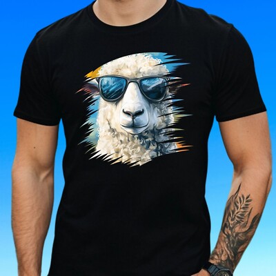 Mens Sheep Sunglasses Cotton T-Shirt Size S to 5XL