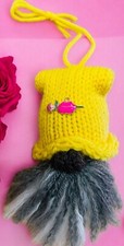 NEW LOVE GNOME VALENTINE PLUSH YELLOW HAND KNIT HANGING GRAY BEARD HEART ROSE