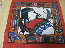 NOS NATIVE AMERICAN TRIBAL INDIAN WOLVES SCARF BANDANA MADE USA 21 X 21 REDUCED