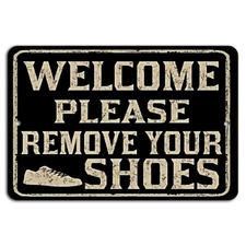 Welcome Mat: Rustic Black Shoe-Free Zone Sign