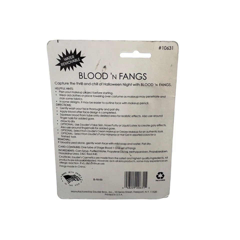 Kit de Sangre y Colmillos para Disfraz de Halloween Colores de Cara Zauders Hecho en Estados Unidos De Colección Foto 2 de 2