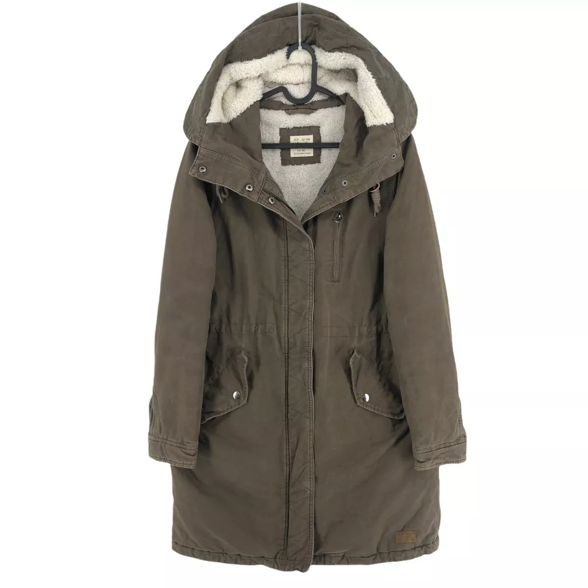 LEE Green Hooded Shearling Parka Coat Jacket Size XS
