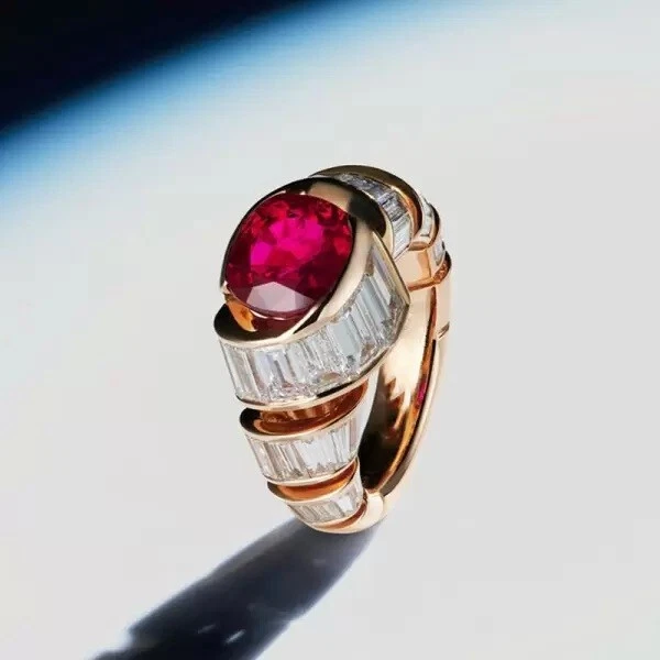 7 ctw Created Oval Cut Ruby & Diamond Swirl Cocktail Ring 14K Yellow Gold Plated - Image 3 of 4