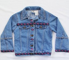 Mickey Co 2000s Jean Jacket Girls M 5/6 Blue Denim Floral Embroidered Mouse