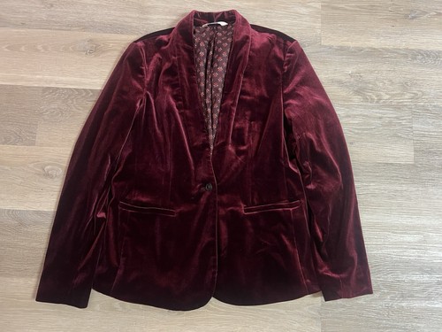 Old Navy Velvet Blazer Sz L Burgundy Red Cabernet Classic Preppy Elegant Indie - Picture 6 of 12