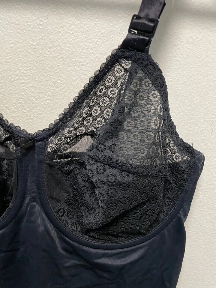 Vestido sin mangas vintage para mujer Bustier 34D negro satinado floral encaje babydoll femenino Foto 2 de 4