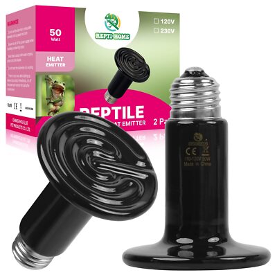 50W Ceramic Heat Emitter 2 Pack Reptile Heat Lamp Bulbs Ceramic Heater for Am...
