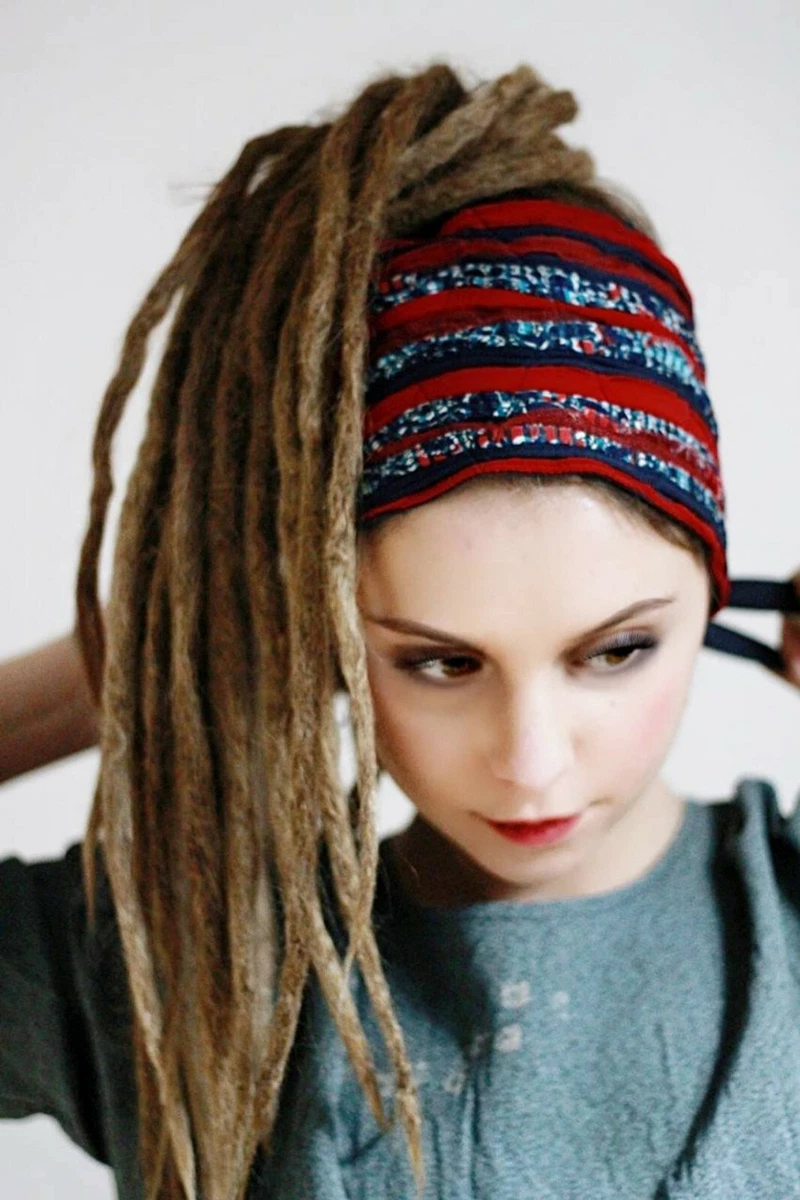 Dreadlock Accessories Red Blue Wide Scrunch Head Wrap Headpiece for dreads  locks