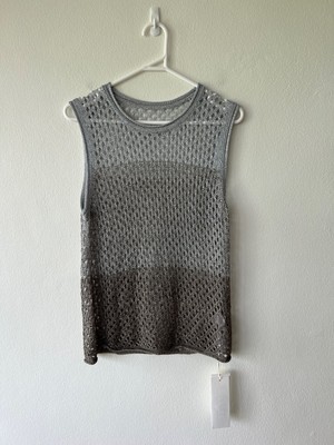New dion lee mens womens top singlet jersey tee metallic mesh tank silver large
