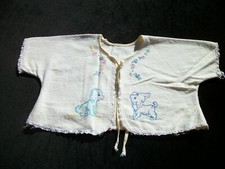 Vintage Baby Sacque Yellow Flannel Infant Sweater Embroidery Puppies Flowers
