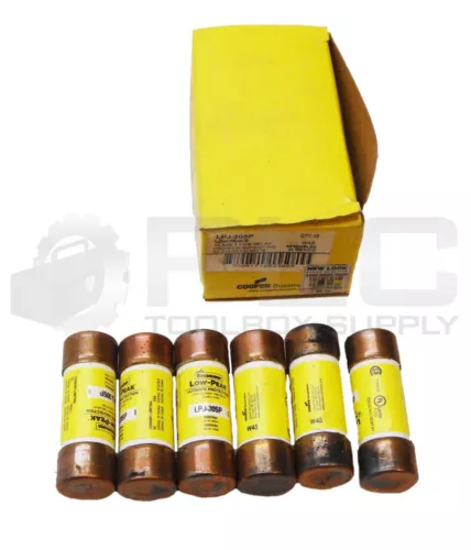 NEW BOX OF 6 BUSSMAN LPJ-30SP LOW PEAK FUSE 30A 600VAC 300VDC