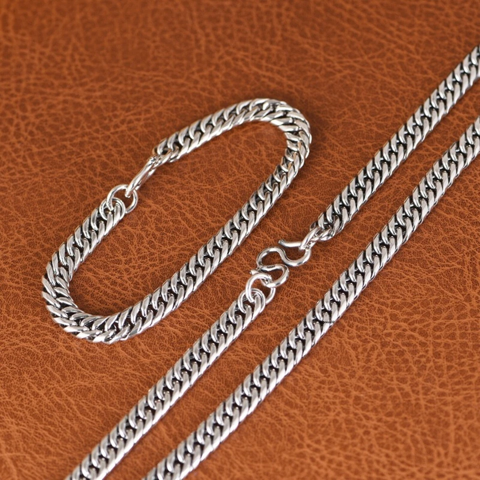 Pure 990 Fine Silver Chain Men Lucky 7mm Curb Cuban Link Bracelet 27g/8.2inch - Image 3 of 4