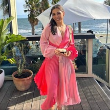 Acler Empire Dress Size AU 10 / US 6 Pink Two Tone Pleated Midi Long Sleeve