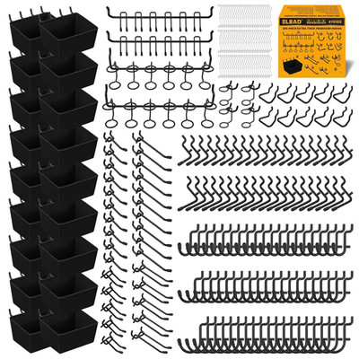 286-Piece Extra Thick Pegboard Hooks Set, 1/4'' Heavy Duty Black Peg Board Organi