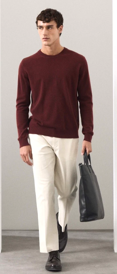 BNWT rp £99 M&S men LARGE 41-43 PURE CASHMERE BURGUNDY JUMPER CREW NECK New XMAS - Image 4 of 4