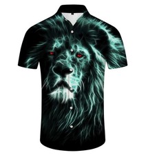 Cool Color Pupil African Lion Men's Lapel Hawaiian Loose Casual Button-Up Short