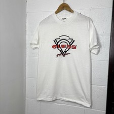 Vintage 80s Guess Classic Logo Tee White Graphic T-Shirt OSFA Size M Designer