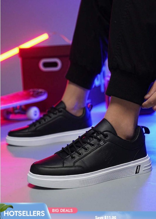 Men's Black Leather Fashion Sneakers Lightweight Casual Walking Shoes