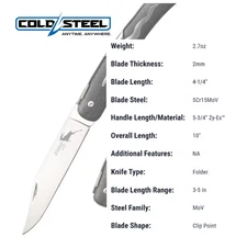 Cold Steel Kudu Lite 4.25" Folding Knife, 5Cr15MoV Blade, Zy-Ex Handle