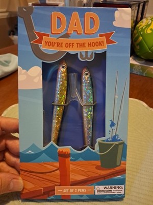 DAD,YOU'RE OFF THE HOOK  Set Of Two shimmer Fish shaped pens by ECCOLO.