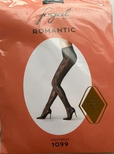 Fogal "ROMANTIC" black lace floral chiseling lace tights size L
