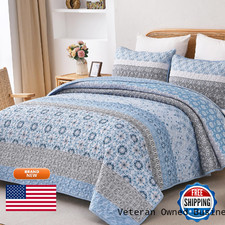 Wongs Bedding Boho Quilt Set King Aqua Bohemian Striped Patchwork Bedspread
