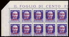 Milano - Cent. 50 block of ten copies a. of f. with full overprint decal and typ