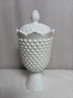 VTG Fenton Hobnail Apothecary Jar Candy Dish White Milk Glass Footed 11”