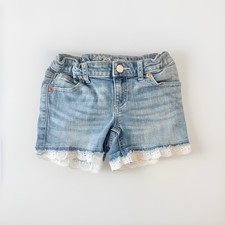 Cat  Jack Sz 7-8 Girls Blue Jean Denim Shorts White Eyelet Trim