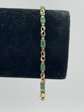 9ct Gold Emerald & Diamond Bracelet - 7.75” Inch - 4.6g - Beautiful