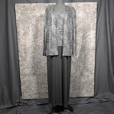Guilia 2 pc Iridescent Sequin Dress Jacket Size 18 Pleated Gown Grey Black