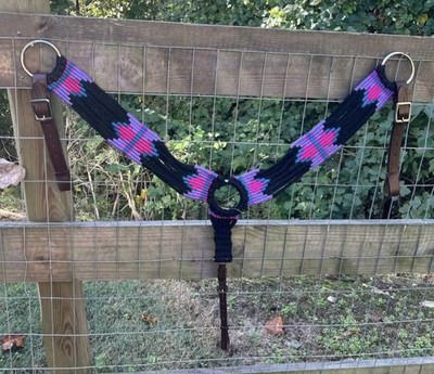 Teal Pink Black Multi String Mohair WOOL Western Breast Collar Horse Size Tack