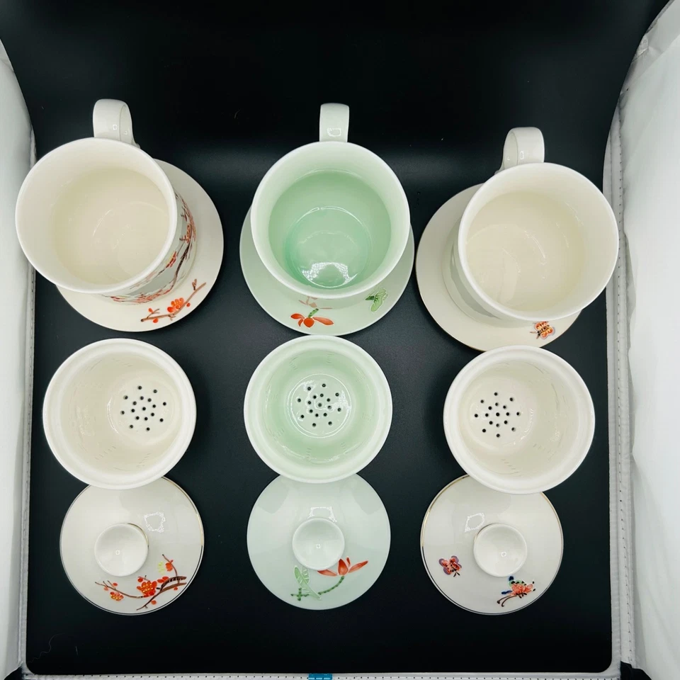 Lote de 3 tazas infusoras de té de porcelana Teavana con platillo con tapa infusora Foto 2 de 4