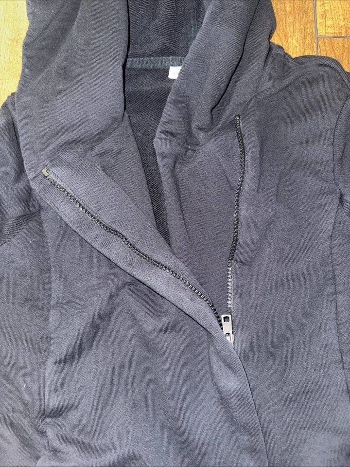 Sudadera con Capucha Estándar James Perse Talla 2 Negra Oculta Asimétrica Cremallera Completa Foto 3 de 4