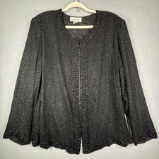 Laurence Kazar Silk Beaded Evening Jacket 4X Vintage Open Front Formal