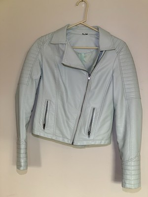 Women s Leather Moto Jacket Sz S (EU 36) Mint Green Quilted Biker Style PECKOTT