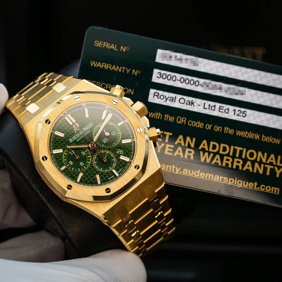 Audemars Piguet Royal Oak Cronógrafo Oro Amarillo Esfera Verde 26331BA Juego Completo Foto 3 de 4