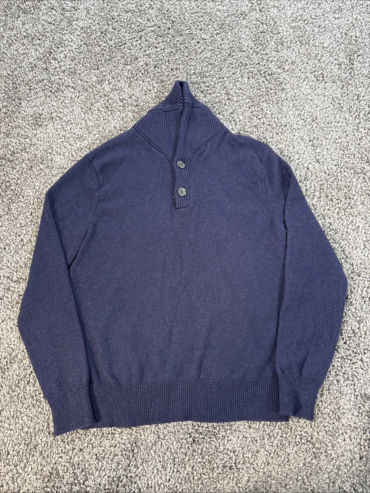 J.Crew Sweater Mens Medium Blue 100% Lambswool Button Shawl Collar Pullover