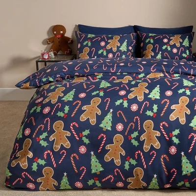 OHS Gingerbread Man Bedding Set Kids Xmas Reversible Duvet Cover with Pillowcase