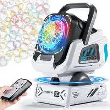 2025 Upgraded Bubble Machine with Remote Control Automatic Rotation & RGB Lig...