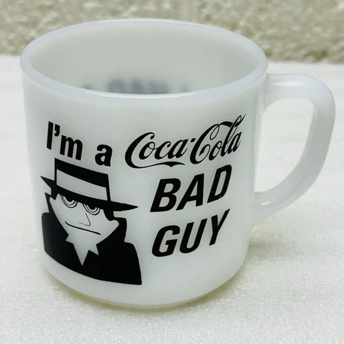 VTG‼ "I Had a Bad Idea/I'm a Coca-Cola Bad Guy" Federal Milk Glass Mug USA • VG‼