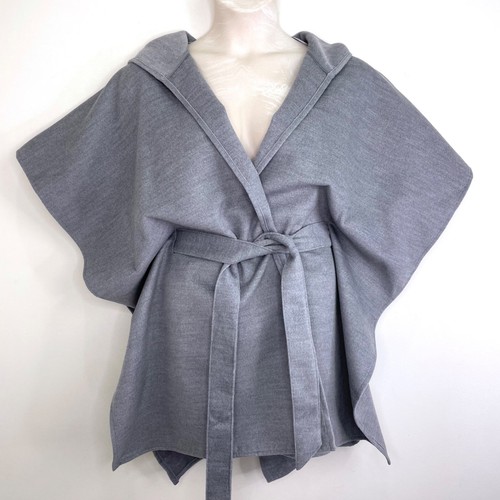 Sussan NWT hooded cape wrap free size grey sash belt open sides - Picture 2 of 7