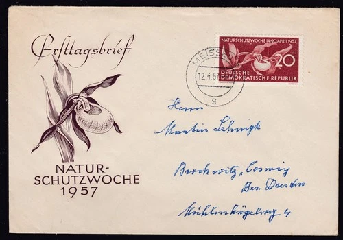 DDR (Germany) FDC 1957 Michel 563 Lady's Slipper Orchid (Cypripedium calceolus)