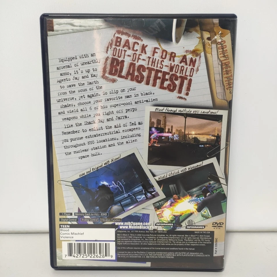 Men In Black II Alien Escape Playstation 2 Sony Tested - Missing Manual - Image 2 of 4