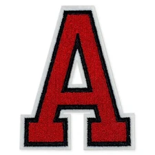 3" Embroidered Iron-On Alphabet Letter Patches, 1 pc, TR-12249 (Red/Black/White)
