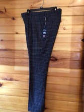 The Savile Row Co Men Brixton Shadow Plaid Dress Pants Charcoal Grey 34W 32L NWT