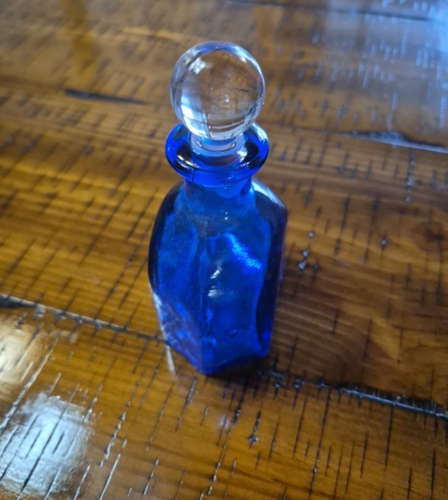 Vintage Cobalt Perfume Bottle Ground Lip Clear Stopper Blue Art Glass - Picture 5 of 17