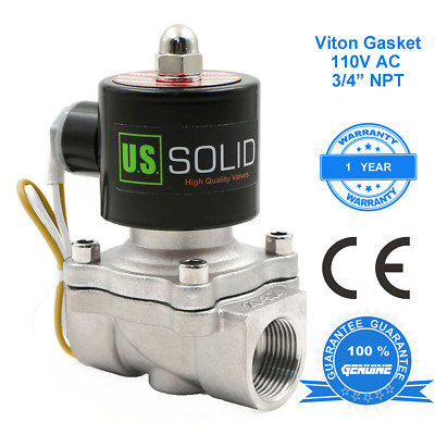 U. S. Solid 3/4'' Stainless Steel Electric Solenoid Valve 110VAC Normally Closed