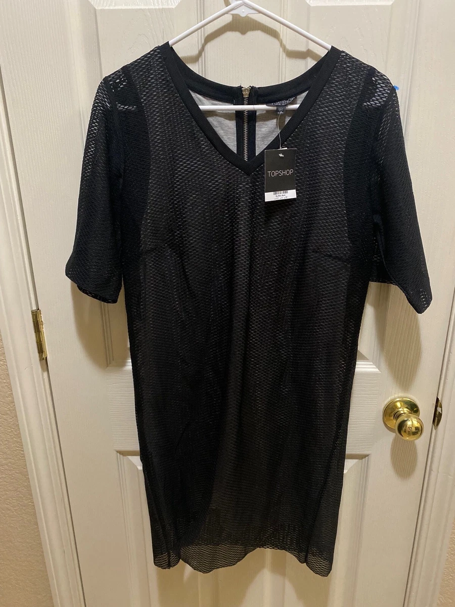 New Women s Topshop Black Mesh Fishnet Layered T Shirt Dress Tee